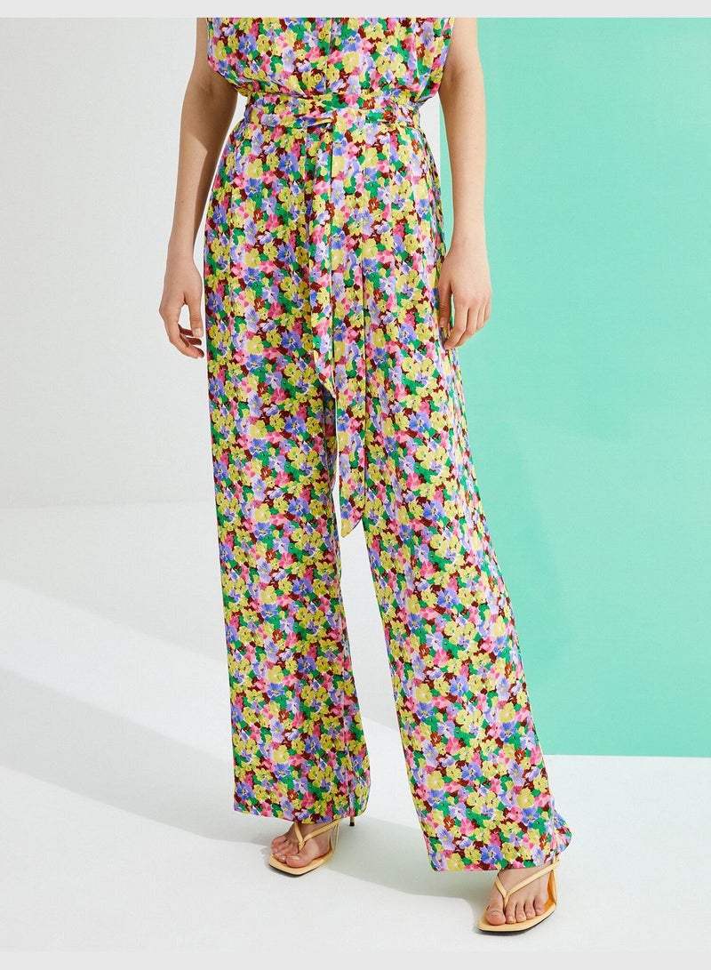 KOTON Flower Printed Wide Leg Pants - Image 3