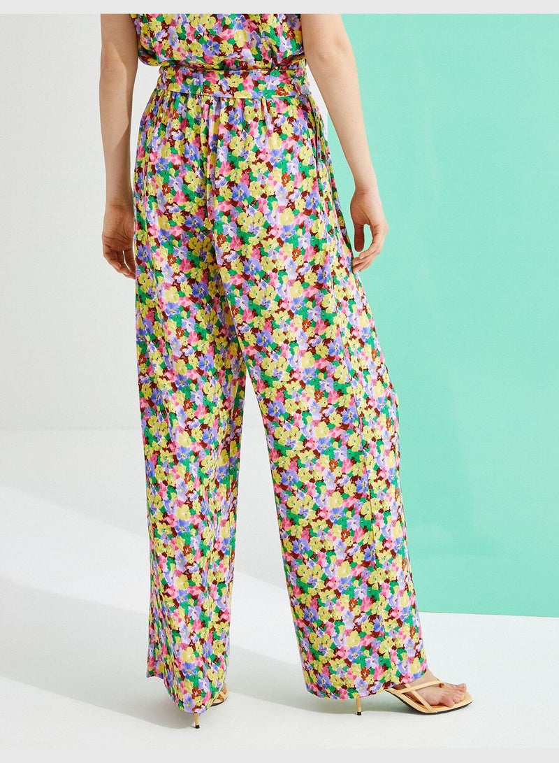 KOTON Flower Printed Wide Leg Pants - Image 4