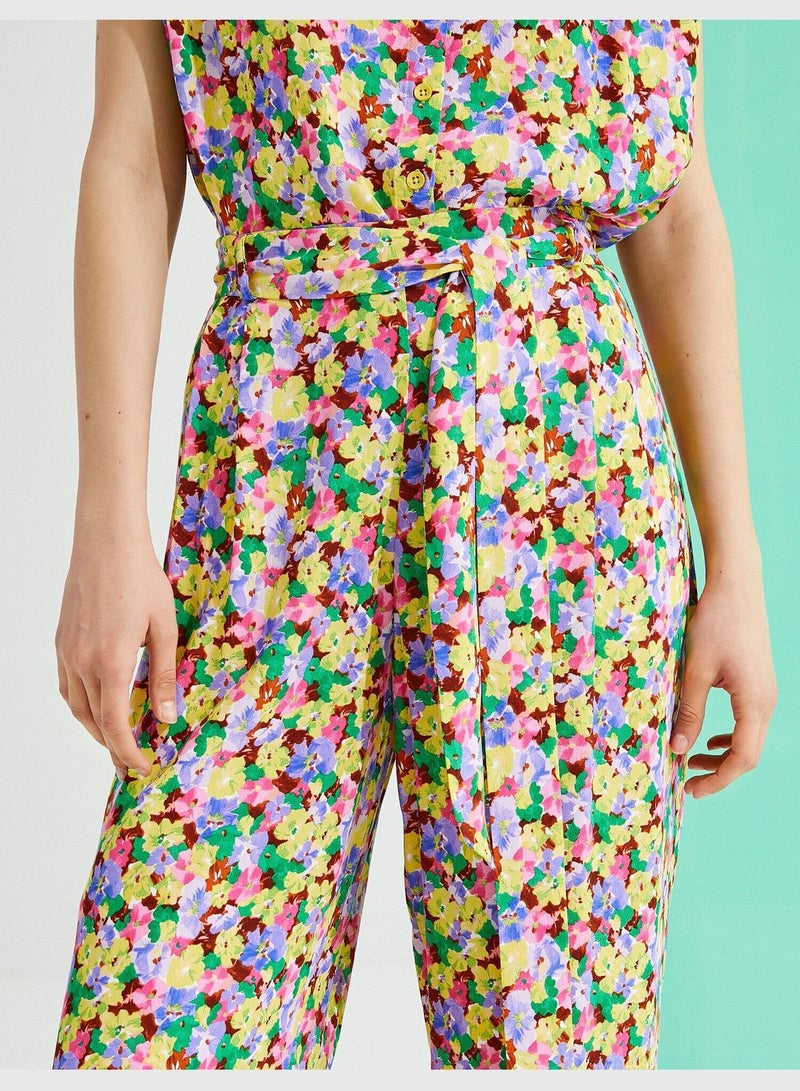 KOTON Flower Printed Wide Leg Pants - Image 5