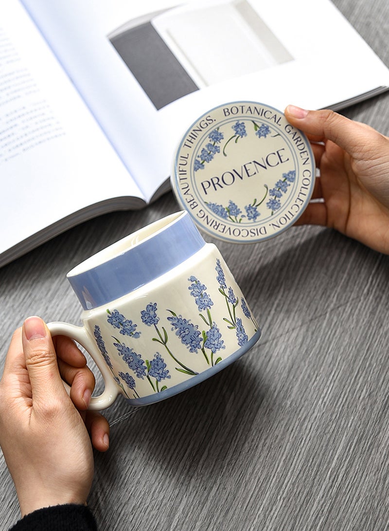 380Ml Microwave - Safe Ceramic Mug With Lid - Blue Floral Pattern, Stylish & Functional For Coffee, Tea & Beverage - Image 5