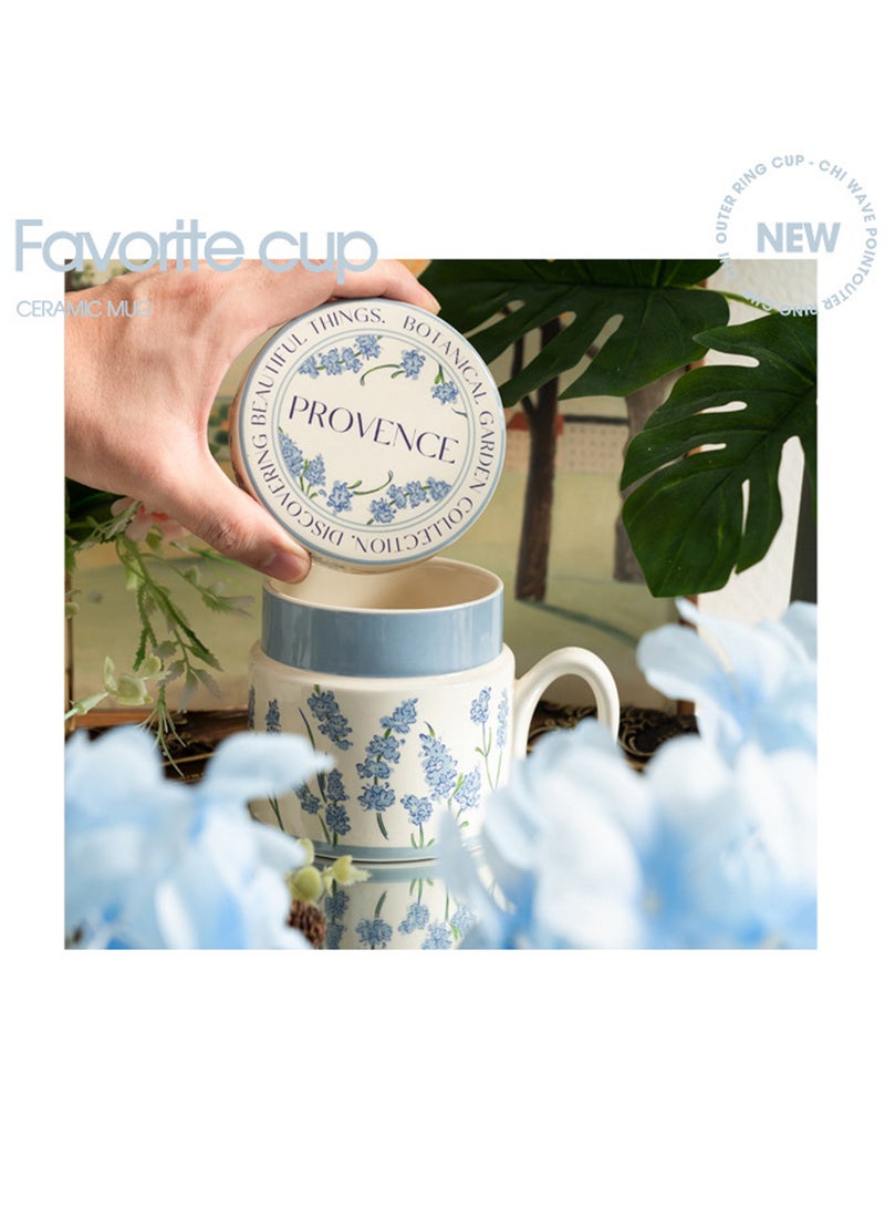 380Ml Microwave - Safe Ceramic Mug With Lid - Blue Floral Pattern, Stylish & Functional For Coffee, Tea & Beverage - Image 4