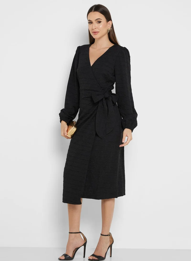 YAS Balloon Sleeve Tie Detail Dress