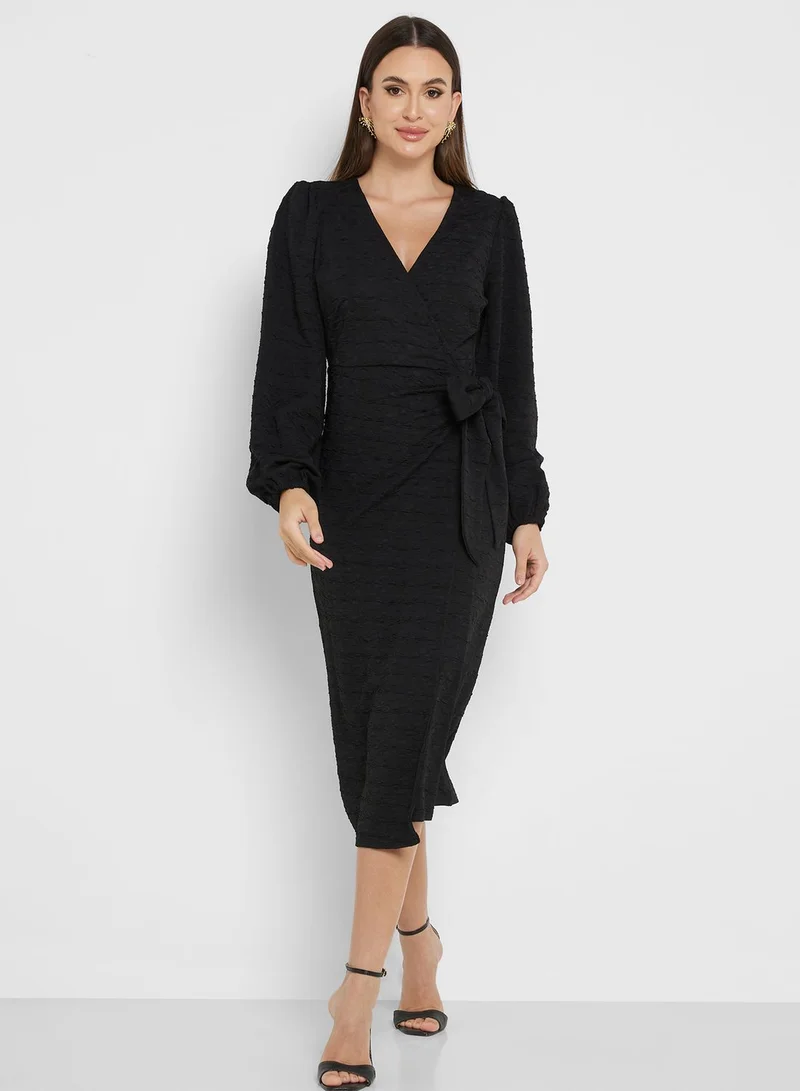 YAS Balloon Sleeve Tie Detail Dress