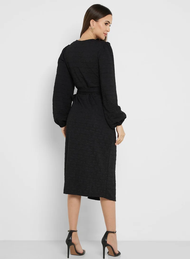 YAS Balloon Sleeve Tie Detail Dress