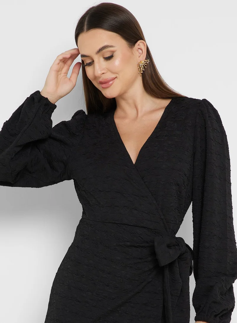 YAS Balloon Sleeve Tie Detail Dress