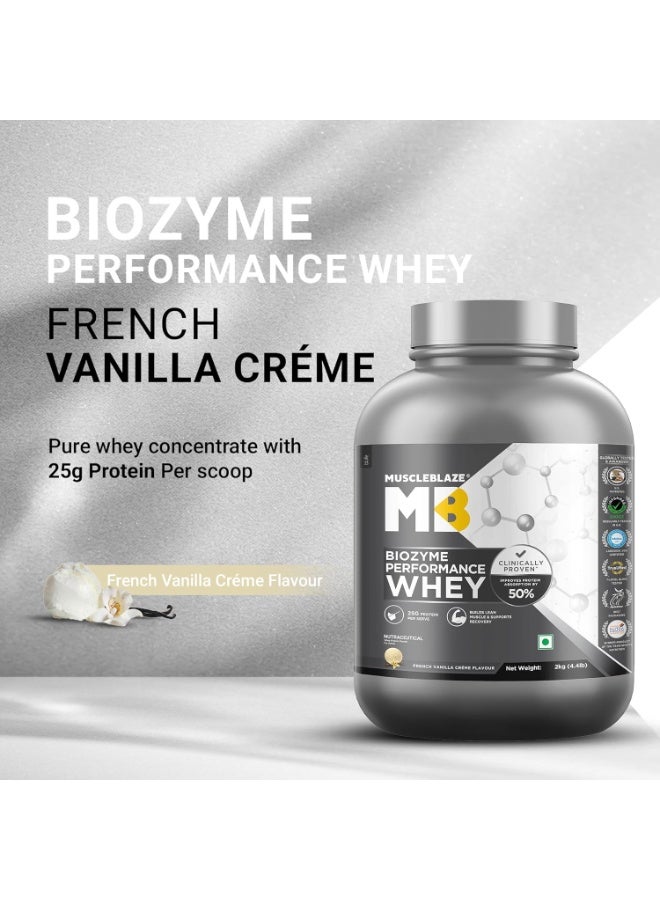 MuscleBlaze Biozyme Performance Whey Protein Powder, French Vanilla Creme (2kg / 4.4lbs) | 25g Protein Per Scoop | Clinically Tested 50% Higher Protein Absorption - Image 3
