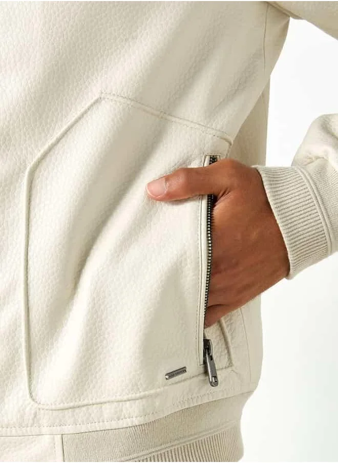 Lee Cooper Lee Cooper Textured Bomber Jacket with Zip Closure and Pockets