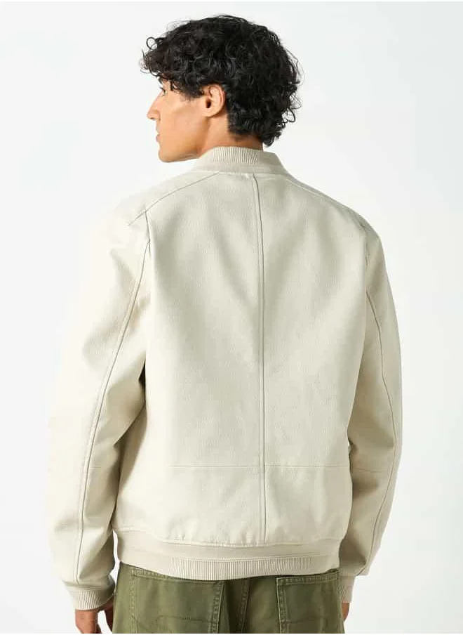 Lee Cooper Lee Cooper Textured Bomber Jacket with Zip Closure and Pockets