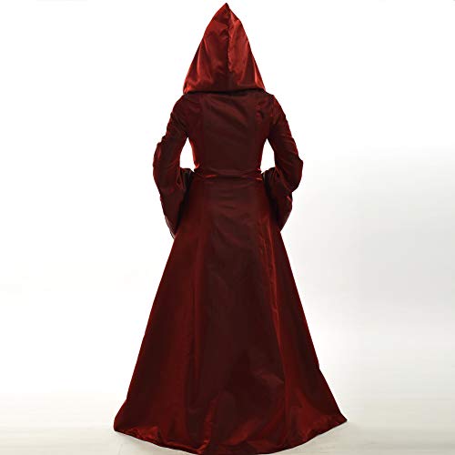 BLESSUME Women Renaissance Lace-up Vintage Hooded Dress Medieval Witch Dress Cosplay Costume Wine Red - Image 5