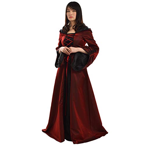 BLESSUME Women Renaissance Lace-up Vintage Hooded Dress Medieval Witch Dress Cosplay Costume Wine Red - Image 4