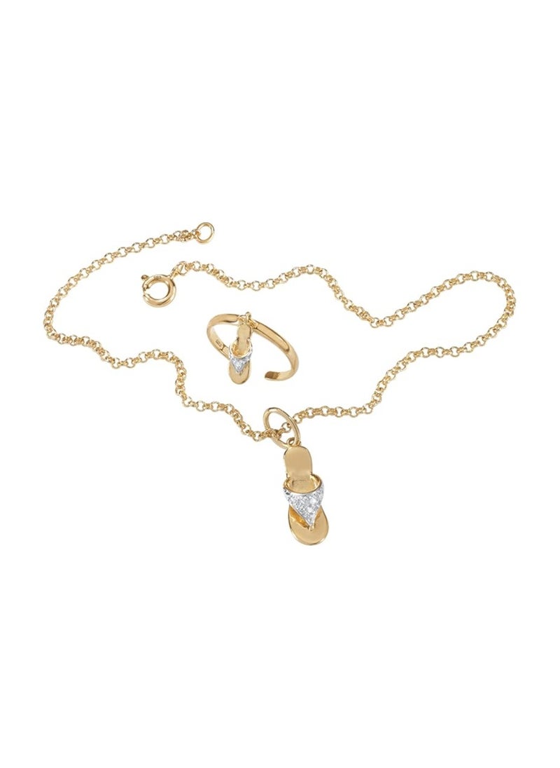 Palm Beach Jewelry - PalmBeach Yellow Gold-Plated Sterling Silver Genuine Diamond Accent Ankle Bracelet(1.5mm), 9 inches - Image 1