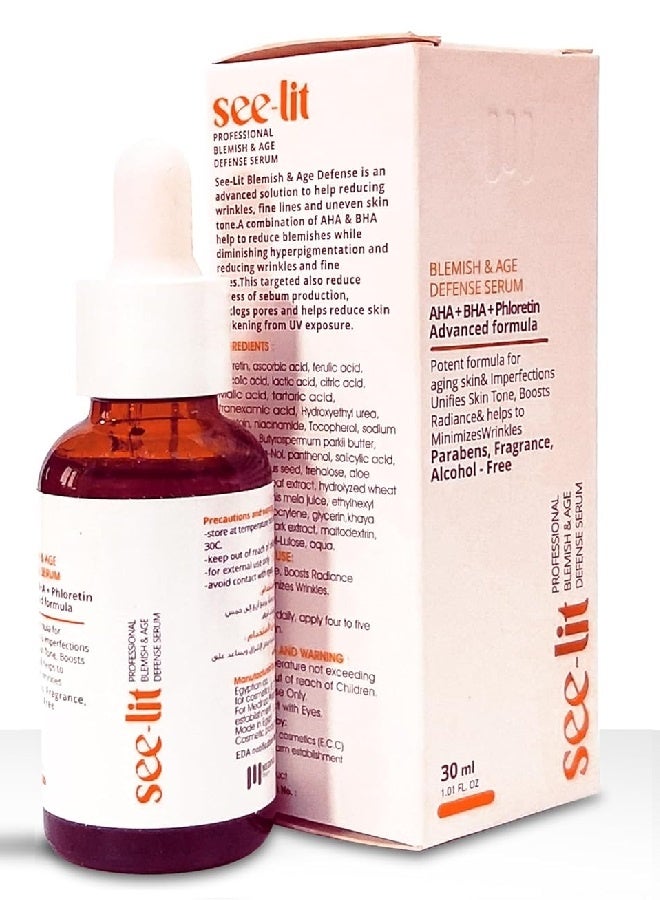See lit Professional Blemish & Age Defense Serum AHA+BHA Phloretin Advanced formula 30ml