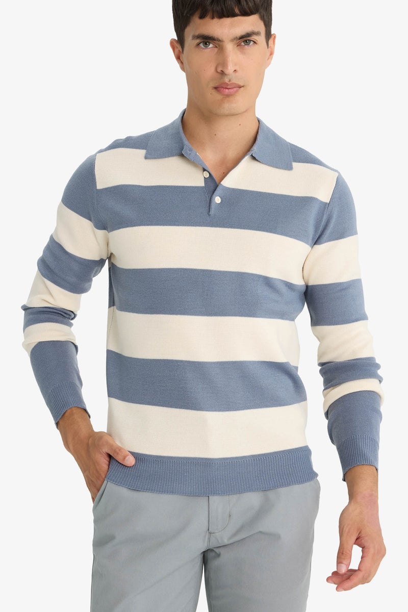 DeFacto Blue Man Standard Fit Polo Collar Knitwear Pullover Casual - Image 1