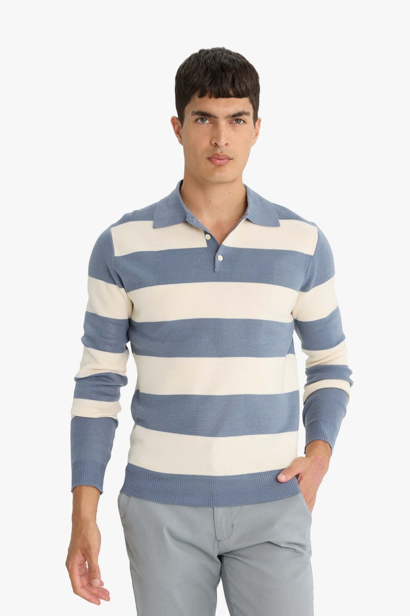 DeFacto Blue Man Standard Fit Polo Collar Knitwear Pullover Casual - Image 3