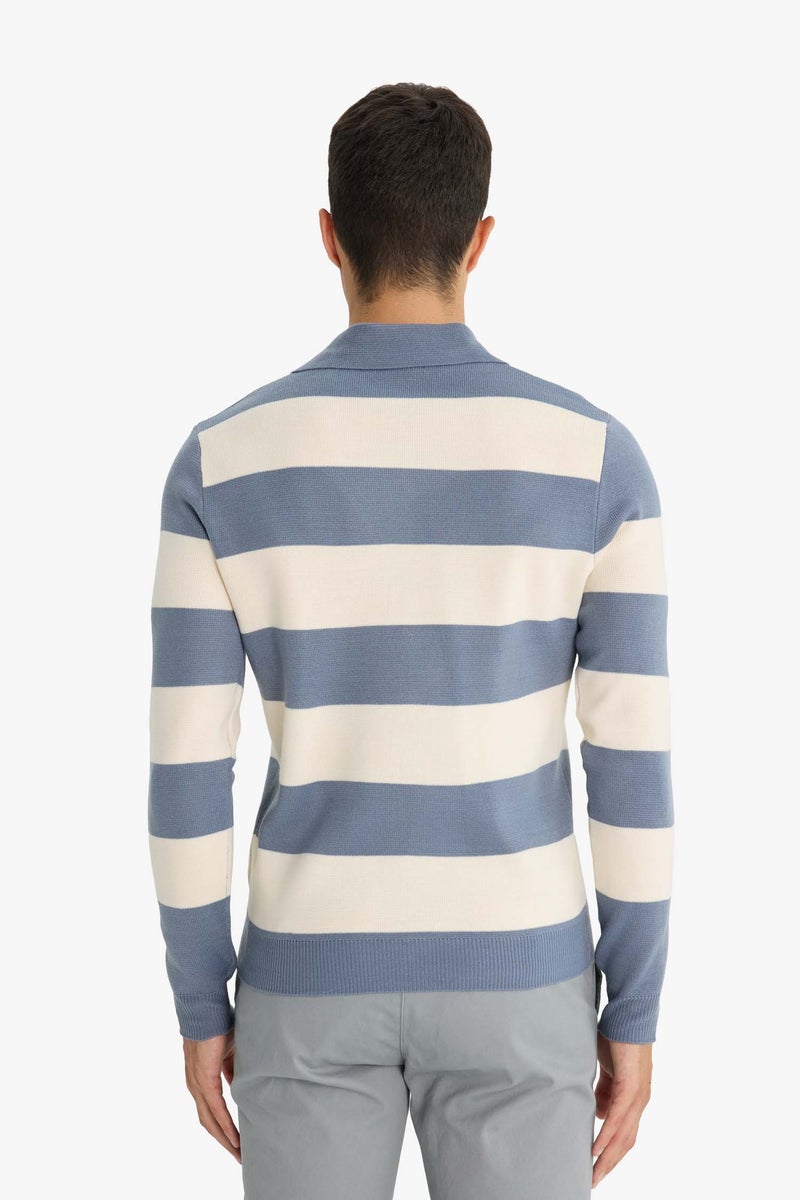 DeFacto Blue Man Standard Fit Polo Collar Knitwear Pullover Casual - Image 4