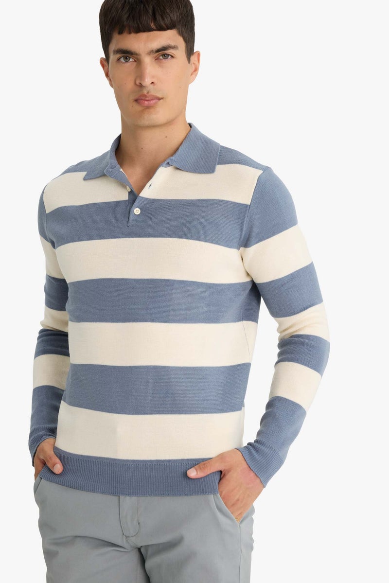 DeFacto Blue Man Standard Fit Polo Collar Knitwear Pullover Casual - Image 5