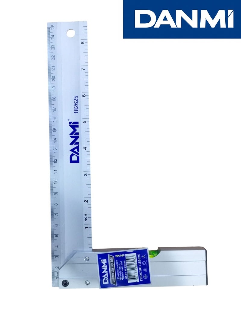 DANMI Aluminum Alloy Angle Square with Bubble Level – Dual Scale mm/cm & inch – 25 cm Blade – Model 182625 - Image 3