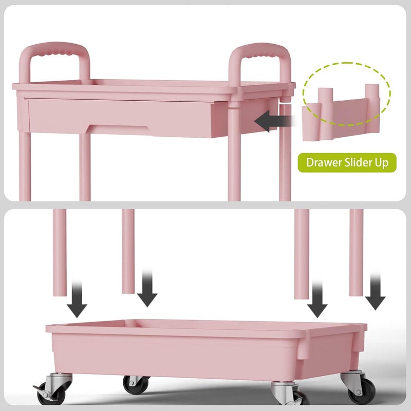 Sorgion 4 Tier Rolling Cart Organizer,Art Craft Diaper Bedside Snack Laundry Room Bathroom Organizer Narrow Thin Slim Rolling Trolley Utility Cart with Wheels for Kitchen,Office(Pink) - Image 5