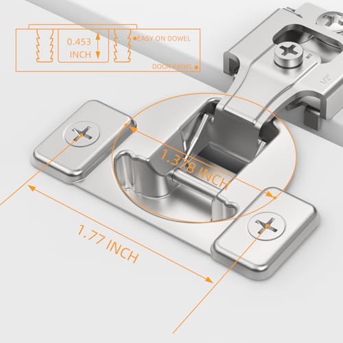 Chibery Non-Slow Close Regular Hinges, 1/2" Overlay Standard Concealed Cabinet Hinges for Face Frame Door, 3D Self Closing Hidden, 105° Opening, Easy-on Dowels ＆ Self-Tapping Wooden Screws, 50 Pack - Image 3