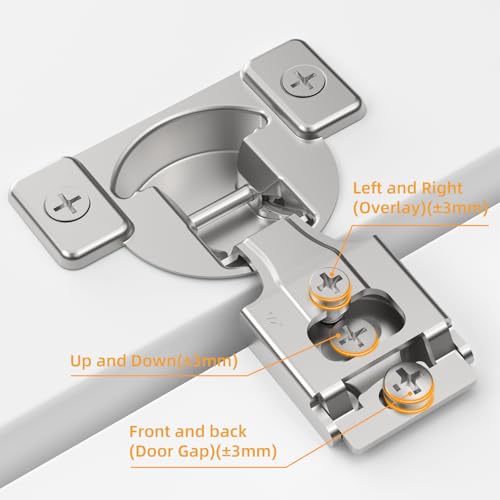 Chibery Non-Slow Close Regular Hinges, 1/2" Overlay Standard Concealed Cabinet Hinges for Face Frame Door, 3D Self Closing Hidden, 105° Opening, Easy-on Dowels ＆ Self-Tapping Wooden Screws, 50 Pack - Image 4