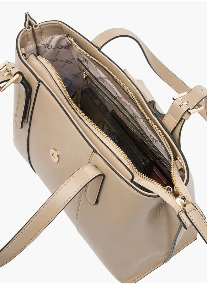 Celeste Women Solid Tote Bag with Double Handle and Zip Closure