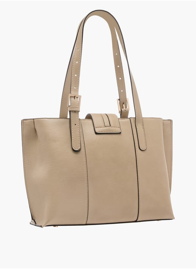 Celeste Women Solid Tote Bag with Double Handle and Zip Closure  - Image 3