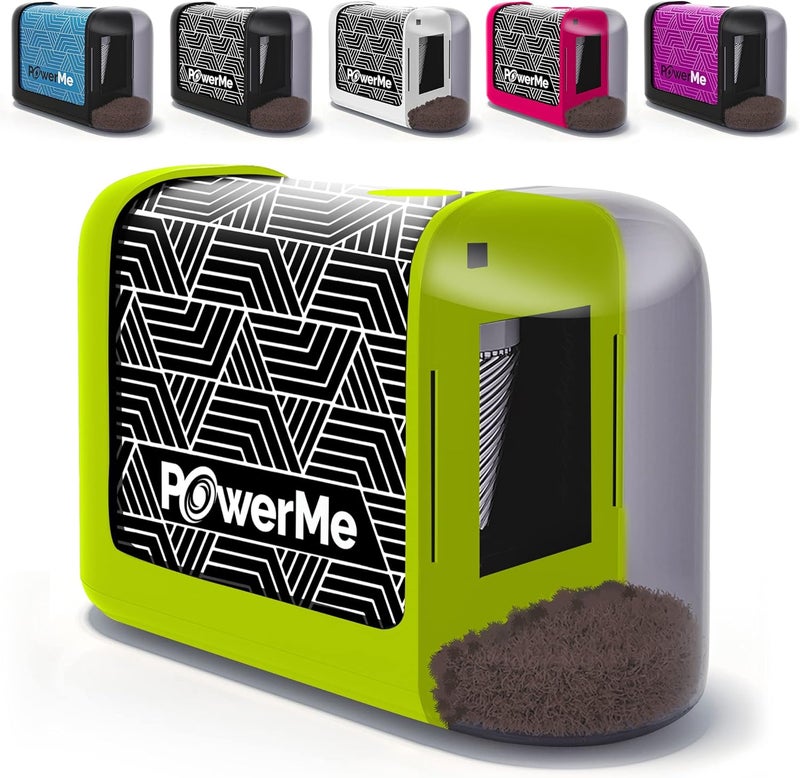 PowerMe مبراة أقلام كهربائية تعمل بالبطارية للأطفال، المدرسة، المنزل، المكتب - لأقلام رقم 2 والأقلام الملونة - Image 1