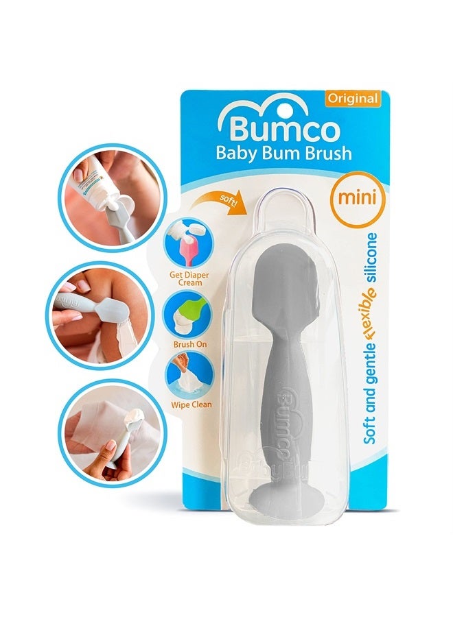 Baby Bum Brush فرشاة كريم الحفاضات من بومكو - فرشاة صغيرة لكريم الحفاضات مع حقيبة سفر، ملعقة كريم الحفاضات، ملعقة كريم الحفاضات لأسفل الطفل، جهاز تطبيق كريم الحفاضات الصغير، ملعقة أسفل الطفل، رمادي - Image 1