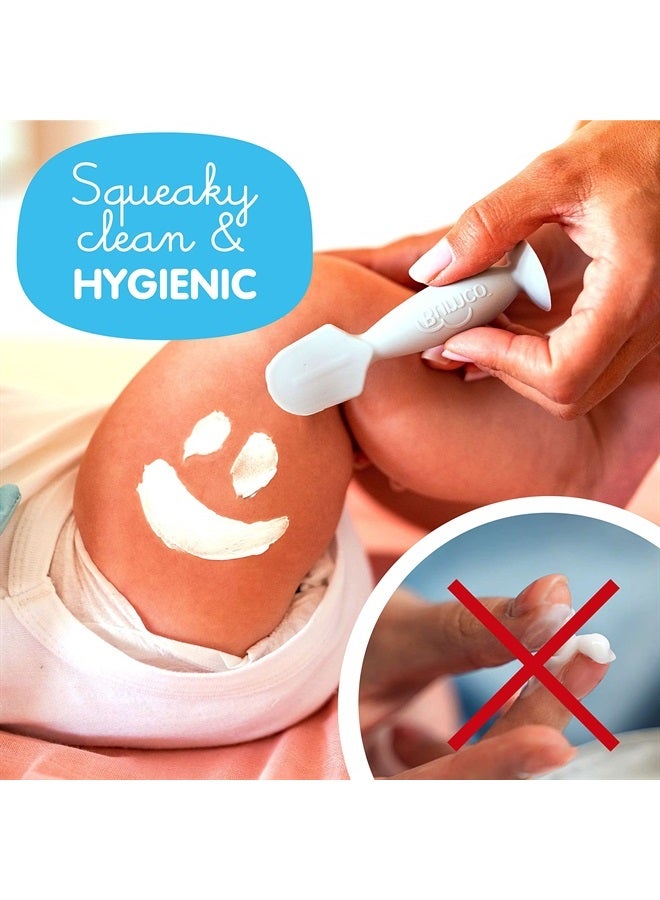 Baby Bum Brush فرشاة كريم الحفاضات من بومكو - فرشاة صغيرة لكريم الحفاضات مع حقيبة سفر، ملعقة كريم الحفاضات، ملعقة كريم الحفاضات لأسفل الطفل، جهاز تطبيق كريم الحفاضات الصغير، ملعقة أسفل الطفل، رمادي - Image 2