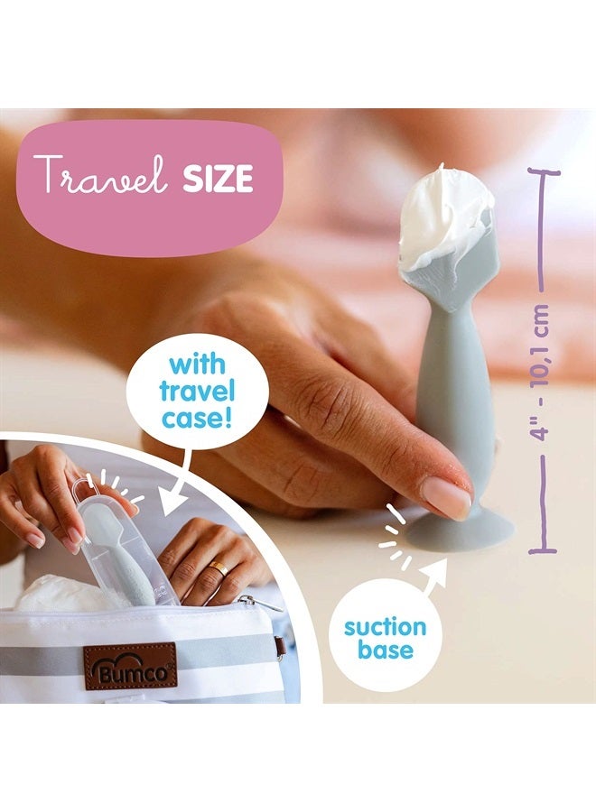 Baby Bum Brush فرشاة كريم الحفاضات من بومكو - فرشاة صغيرة لكريم الحفاضات مع حقيبة سفر، ملعقة كريم الحفاضات، ملعقة كريم الحفاضات لأسفل الطفل، جهاز تطبيق كريم الحفاضات الصغير، ملعقة أسفل الطفل، رمادي - Image 3