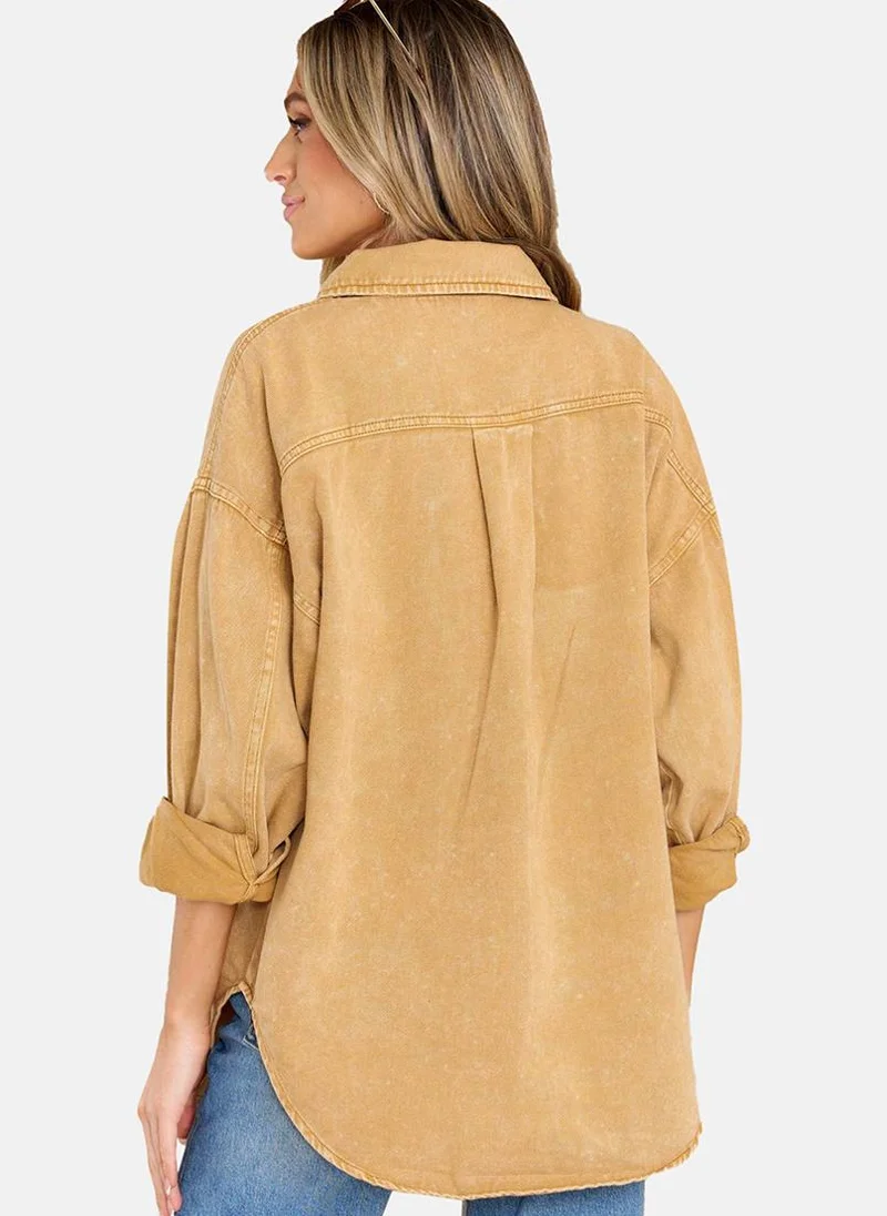 يونيكي Yellow Relaxed Fit Spread Collar Long Sleeves Shirts