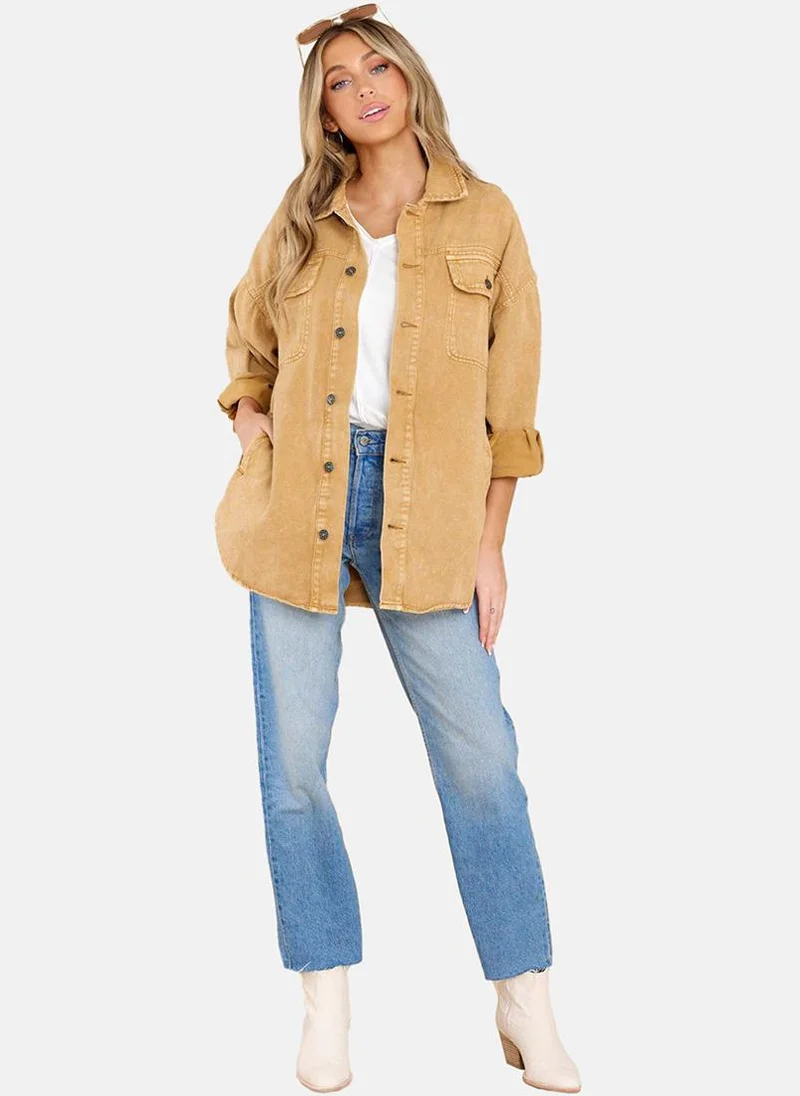يونيكي Yellow Relaxed Fit Spread Collar Long Sleeves Shirts