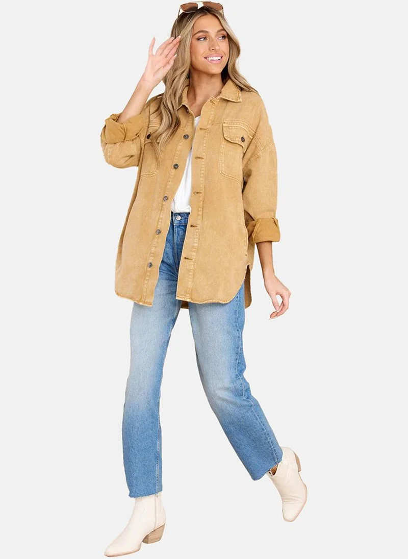 يونيكي Yellow Relaxed Fit Spread Collar Long Sleeves Shirts