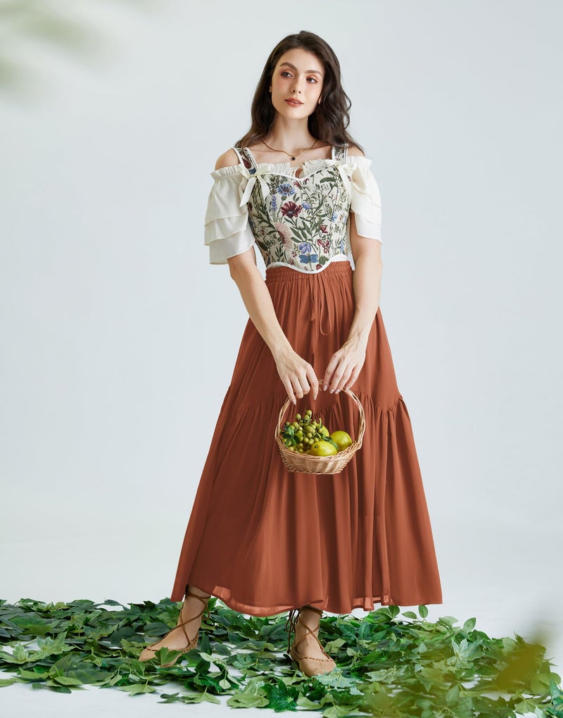 Scarlet Darkness Apricot Corset Tops for Women Renaissance Costume Women Corset Victorian Blouse Apricot Size 6 - Image 4