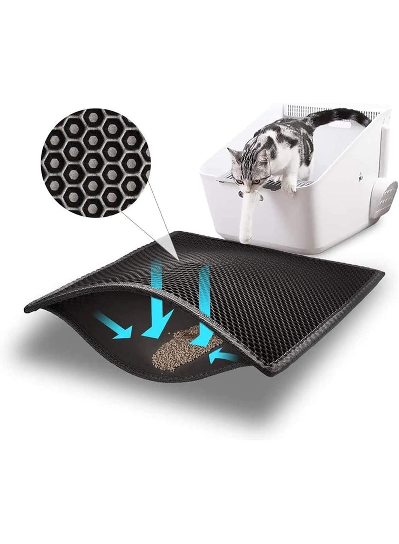 هوميفاي حصيرة فضلات القطط، 45x60 سم، حصيرة فخ لفضلات القطط، بطبقة مزدوجة مقاومة للماء، حصيرة نظافة القطط، تصميم خلية النحل، قابلة للغسيل وسهلة التنظيف (أسود) - Image 1