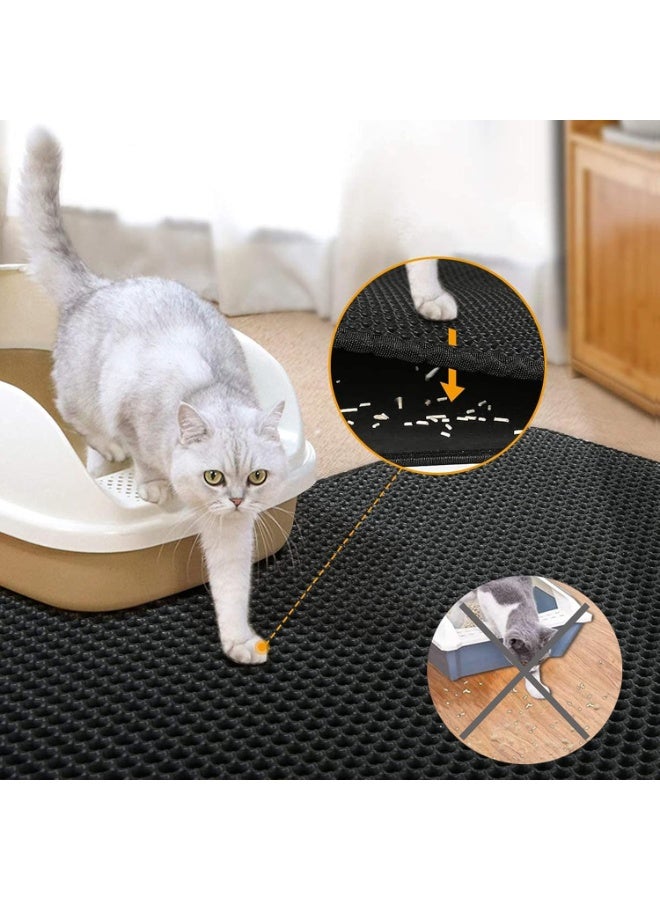 هوميفاي حصيرة فضلات القطط، 45x60 سم، حصيرة فخ لفضلات القطط، بطبقة مزدوجة مقاومة للماء، حصيرة نظافة القطط، تصميم خلية النحل، قابلة للغسيل وسهلة التنظيف (أسود) - Image 2