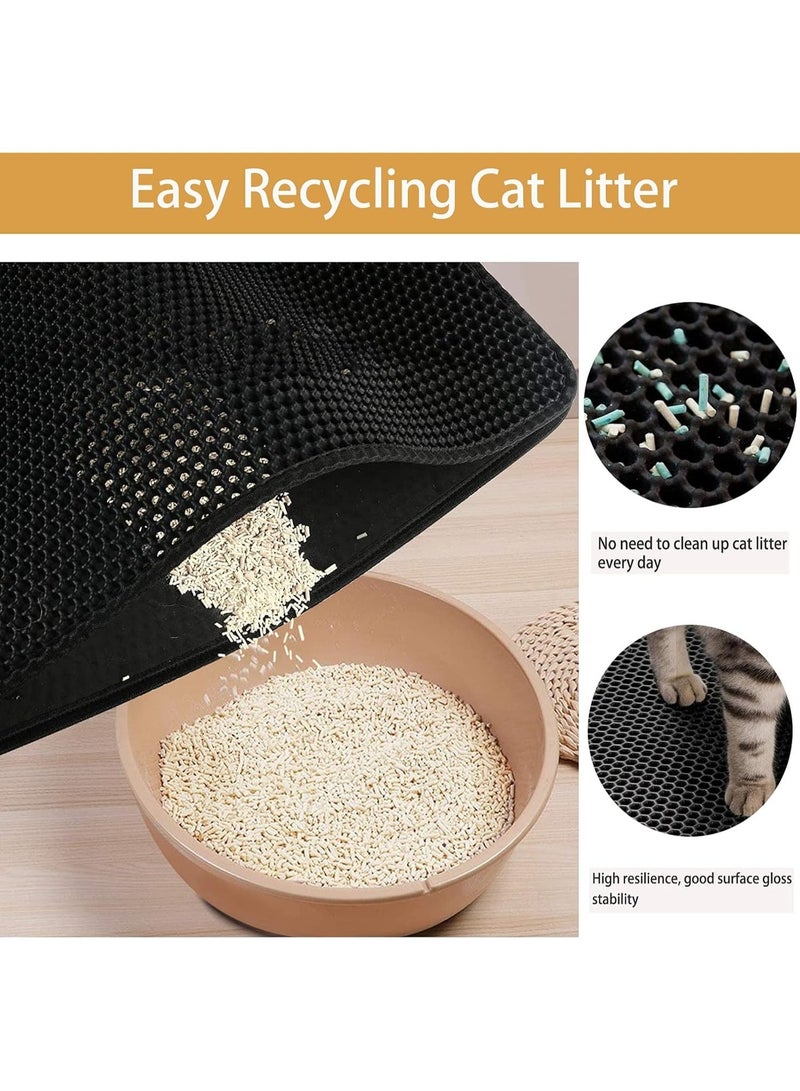 هوميفاي حصيرة فضلات القطط، 45x60 سم، حصيرة فخ لفضلات القطط، بطبقة مزدوجة مقاومة للماء، حصيرة نظافة القطط، تصميم خلية النحل، قابلة للغسيل وسهلة التنظيف (أسود) - Image 3