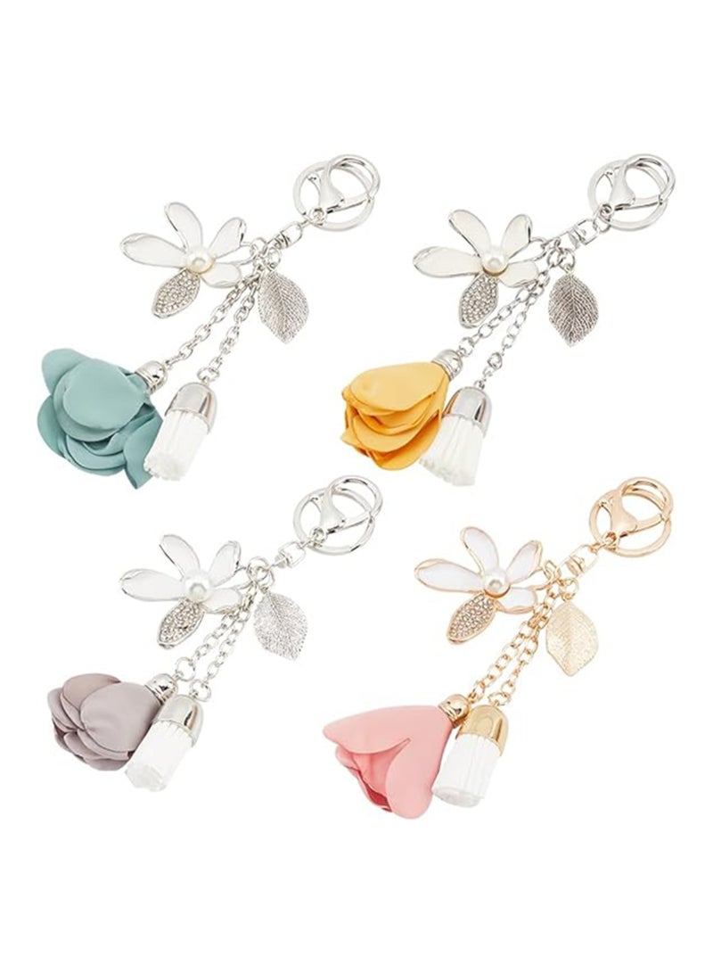 SYOSI 4Pcs Flower Rhinestone Keychains 4 Colors Purse Charms for Handbags Tassel Style Flower Car Key Charm for Women Car Key Daily 16CM - Image 1