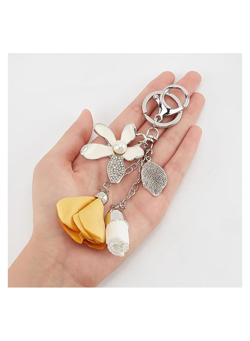 SYOSI 4Pcs Flower Rhinestone Keychains 4 Colors Purse Charms for Handbags Tassel Style Flower Car Key Charm for Women Car Key Daily 16CM - Image 5
