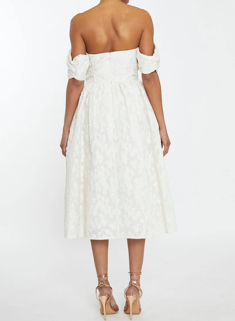 ترو ديكادينس Amelia Cream Jacquard Bardot Midaxi Skater Dress