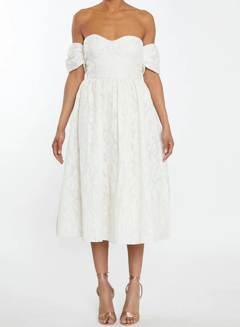 ترو ديكادينس Amelia Cream Jacquard Bardot Midaxi Skater Dress