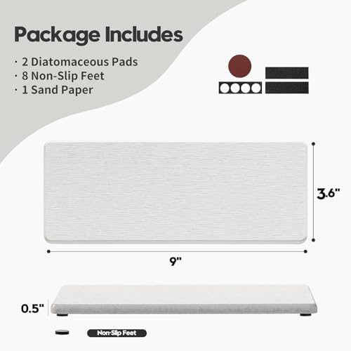 Razborci 2PCS Bathroom Sink Vanity Trays, Water Absorbing Diatomite Stone Drying Soap Dish Dispenser for Kitchen Counter, Sponge Holder Mat Rack Faucet Splash Guard Caddy Organizer, Beige, 9"x3.5" - Image 2