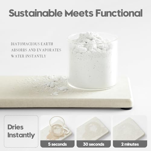 Razborci 2PCS Bathroom Sink Vanity Trays, Water Absorbing Diatomite Stone Drying Soap Dish Dispenser for Kitchen Counter, Sponge Holder Mat Rack Faucet Splash Guard Caddy Organizer, Beige, 9"x3.5" - Image 4