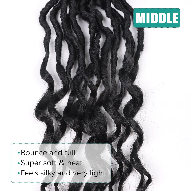 Lianzi Deep Faux Locs Crochet Hair 14 Inch 8 Packs Goddess Locs Crochet Braids Soft Faux Crochet Braids with Curly Ends Pre Looped Deep Wavy Crochet Hair for Black Women (14 Inch, 1B) - Image 5