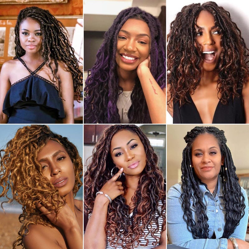 Lianzi Deep Faux Locs Crochet Hair 14 Inch 8 Packs Goddess Locs Crochet Braids Soft Faux Crochet Braids with Curly Ends Pre Looped Deep Wavy Crochet Hair for Black Women (14 Inch, 1B) - Image 3