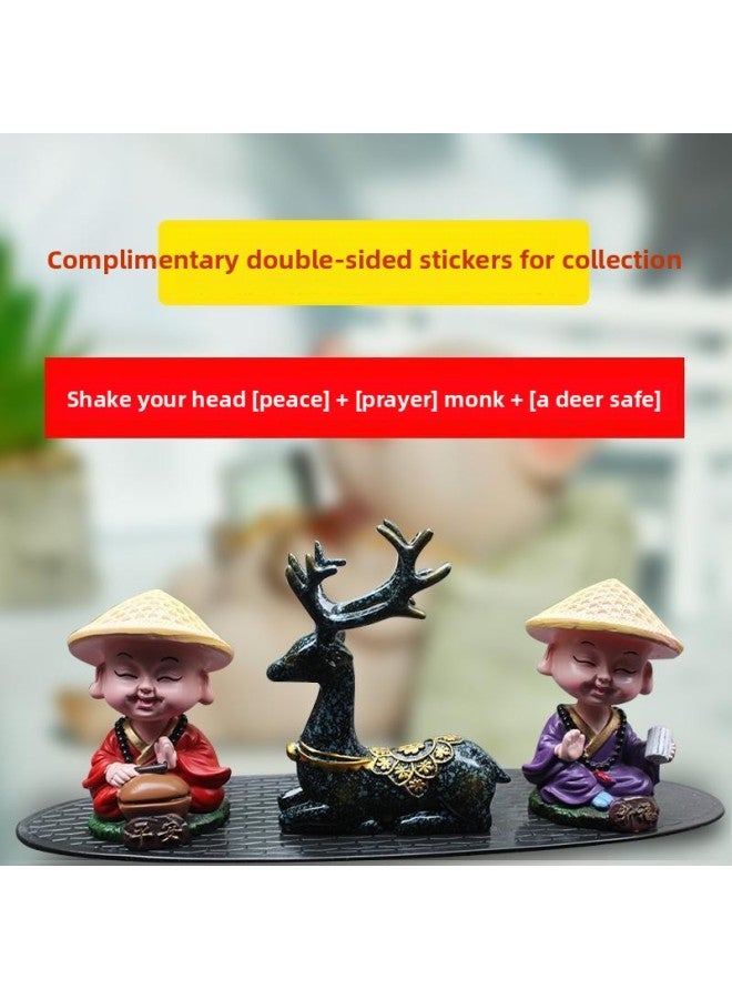 Car Cute Creative Car Car Sika Deer Car Decorations Ornaments Small Shaking Head To Guarantee Peace Monk-Color:Shaking Your Head Monk Is Safe + Praying For Blessings And A Deer Safe + Anti-slip Mat-Scale:1:8  - Image 1