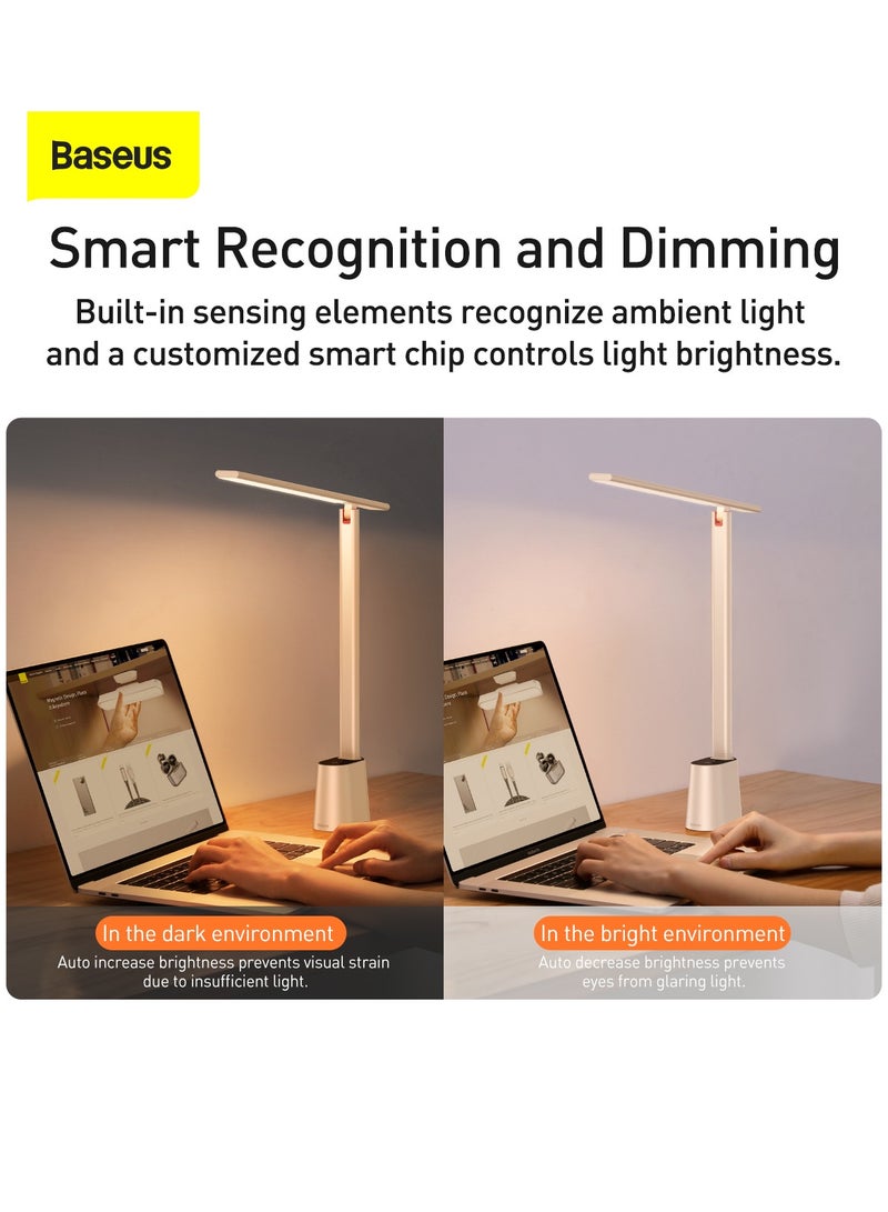 Baseus LED Desk Lamp Auto-Dimming Smart Table Light – 47" Wide Illumination, 940 Lux Brightness, 250 Lumens, 5W, Eye-Caring Full-Spectrum Lighting, 3 Adjustable Color Modes, Touch Control, 180° Foldable Arm, Rechargeable 2200mAh Battery, USB-C Fast Charging for Home Office, Bedroom, Living Room, Painting & Study (White)  - Image 4