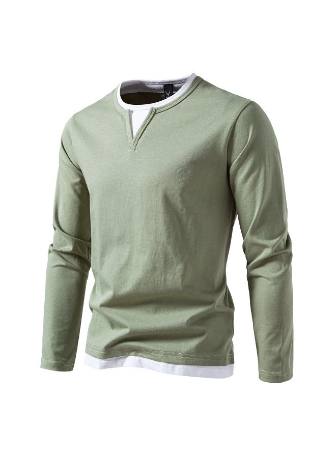 general Mens Shirts Long Sleeve Fashion Fake Two Piece Color Block Crewneck Basic T-Shirt Casual Lightweight Outdoor Tee Tops - Image 1