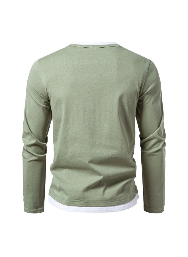 general Mens Shirts Long Sleeve Fashion Fake Two Piece Color Block Crewneck Basic T-Shirt Casual Lightweight Outdoor Tee Tops - Image 2