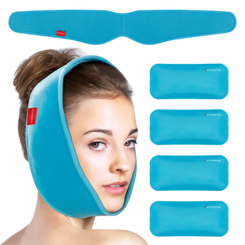 Comfytemp غطاء رأس حزمة الثلج لأسنان الحكمة من كومفيتمب، حزمة ثلج للوجه لتخفيف آلام مفصل الفك، رعاية الأسنان الفموية HSA، استعادة بعد الجراحة، 4 حزم هلام قابلة لإعادة الاستخدام للحرارة والبرودة، تخفيف الألم للفك، الذقن، الوجه، زراعة الأسنان - Image 1